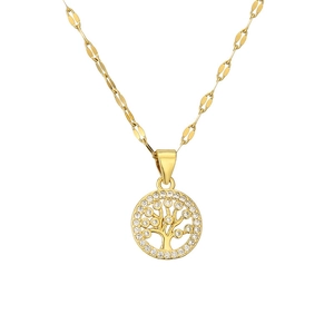 Golden Tree of Life necklace with sparkling white zircons on a delicate chain