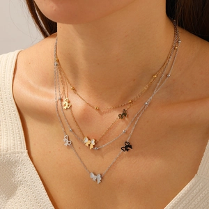 Collana E Bracciale A Fiocco Doppio Strato Acciaio Inossidabile Ciondolo In Madreperla Gioielli Dolce Moda Donna