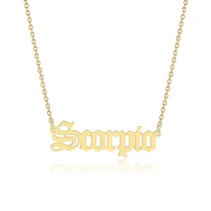 Detailed macro view of gold-plated Scorpio zodiac necklace pendant with a fine O-chain