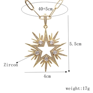 Detailed size chart for gold zircon star pendant necklace with 5.5cm height measurements