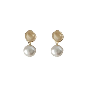 French vintage baroque natural pearl earrings with irregular gold textured metal studs
