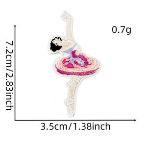 Detailed embroidery patch of a ballet dancer with pink and purple thread work