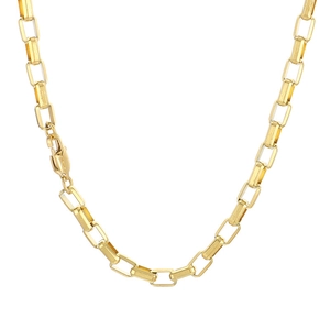 18K gold plated stainless steel rectangular link chain necklace with lobster clasp
