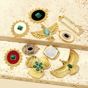 Bohemian eagle and floral natural stone pendants in gold plated stainless steel