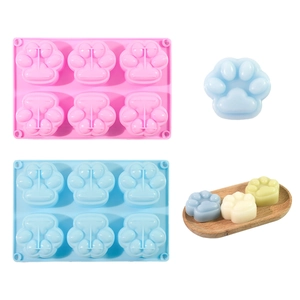 Pink and blue 6-cavity cat paw silicone mold for DIY chocolate and resin crafts