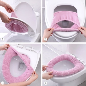 Universal pink plush toilet seat cover installation steps for winter bathroom comfort