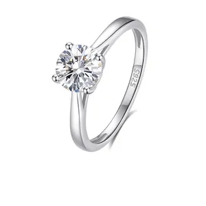 Moissanite Solitaire Ring 925 Sterling Silver Round Brilliant Cut Classic Minimalist Engagement Jewelry For Women