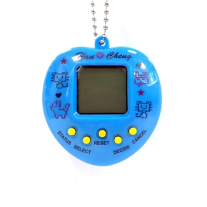 Classic blue heart-shaped electronic virtual pet game console with metal chain