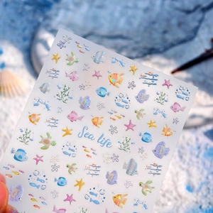 Iridescent 3D ocean sea life nail stickers with tropical fish, turtle and starfish patterns
