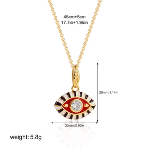 Detailed dimensions of gold evil eye pendant showing 29mm height and 50cm chain length