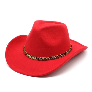 Classic red wool felt western cowboy hat with black and gold braided band detail