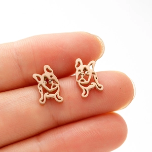 Boucles d'oreilles minimalistes en acier inoxydable rose doré bouledogue français