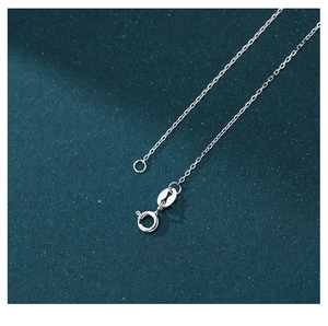 Macro detail of S925 silver necklace lobster clasp and polished metal link chain
