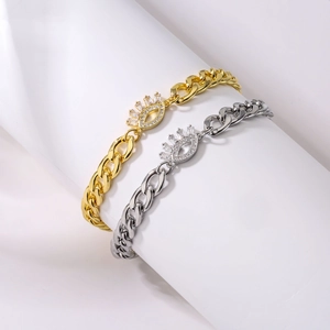 Copper Rhinestone Evil Eye Pendant Bracelet For Women Gold Silver Plated Cuban Link Chain Fashion Jewelry Gift