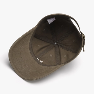 Deep green washed cotton baseball cap with 3D embroidery and adjustable metal buckle