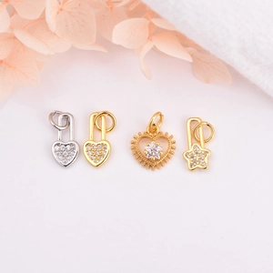 Heart Star Lock Pendants Copper Micro Inlaid Zircon 18K Gold Plated For DIY Jewelry Making Necklaces Bracelets Earrings
