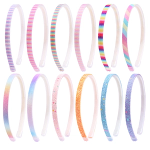 Set of 12 colorful girls' headbands with rainbow gradients and glitter finish