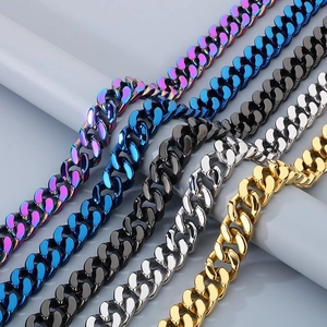 Five multicolor stainless steel skull cuban chain necklaces in gold, silver and blue