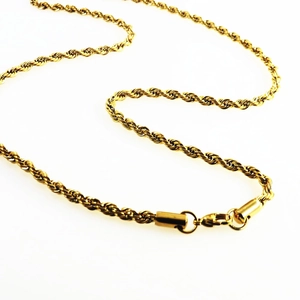 Golden stainless steel twist chain necklace with lobster clasp on a white background