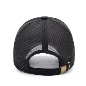 Men's black mesh baseball cap for summer sun protection with adjustable metal buckle back