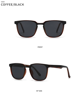Lunettes de soleil polarisées café et noir vues de face et sous un angle de 45 degrés