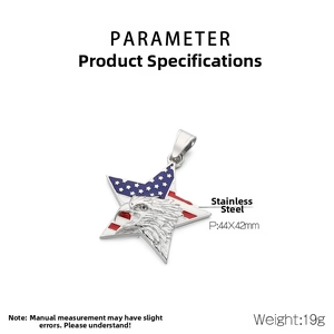 Detail of triangular eagle pendant with American flag star and bald eagle head relief