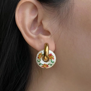 Emaillierte Blumenohrringe aus Edelstahl mit vintage chinesischem Blumenmuster