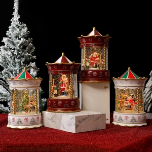 Christmas Carousel Snow Globe Music Box LED Lights Automatic Snowfall USB Battery Powered Resin Holiday Decor Ornament