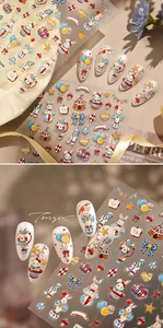 Detail view of vintage circus rabbit nail stickers with colorful tent and balloon designs