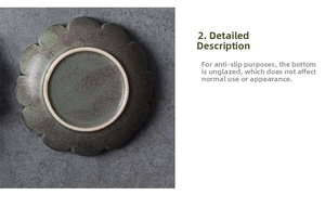 Detailed view of the non-slip unglazed bottom design of the petal-shaped ceramic dish