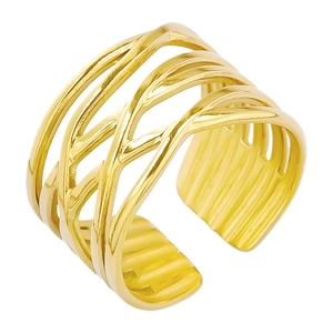 Minimalist 304 stainless steel adjustable wide open ring with hollow crisscross design