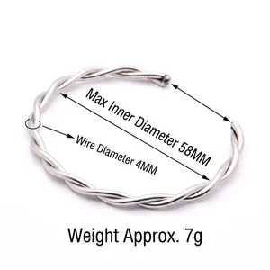 Minimalist silver wave twisted rope open bangle, 58mm diameter, 4mm width, 7g weight