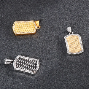 Punk Retro Rectangular Dog Tag Pendant 316L Stainless Steel Inlaid Rhinestone Scale Texture Hip Hop Jewelry For Men