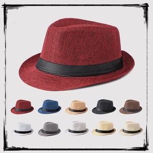 Détail de la texture tissée et choix de couleurs du chapeau jazz en lin avec ruban noir