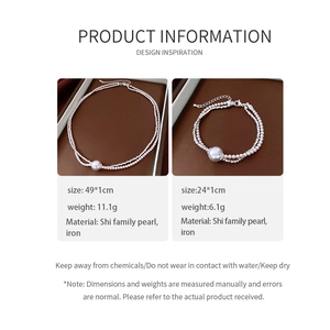 Detailed chart showing size and material specs for the pearl necklace and bracelet set