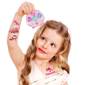 Pink vintage waterproof tattoo stickers and shell makeup set for girls party