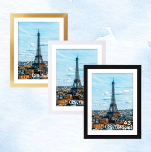 Three-piece A3 29.7x42cm picture frame set in gold, white, and black finishes