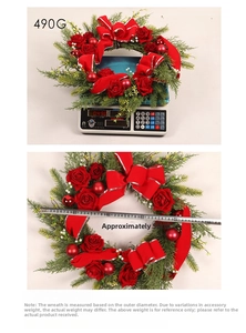 Detailed view of 50cm Christmas wreath with weight measurement showing 490g