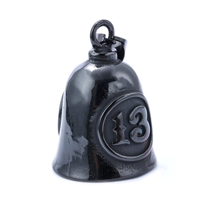 Retro punk lucky number 13 motorcycle guardian bell pendant in polished black finish