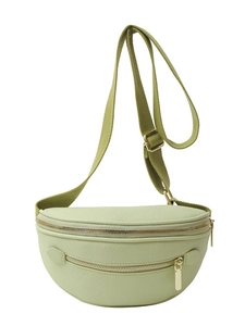Sac banane vert clair en cuir grainé avec sangle large et fermeture dorée chic