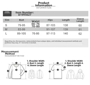 Size chart for women elegant long sleeve dress with bust waist and hip measurements