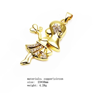 Gold plated copper girl pendant necklace with micro-set zircon stones in 23x38mm size