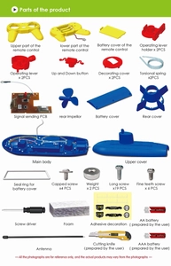 Detailed overview of complete DIY remote control submarine assembly kit components and tools