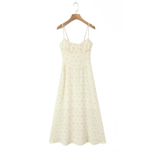 Floral chiffon halter neck midi dress with fishtail hem and delicate yellow flower print