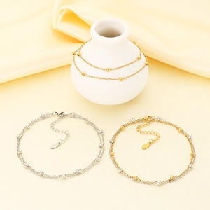 Double-layered stainless steel bead chain in gold and silver finish with adjustable clasp