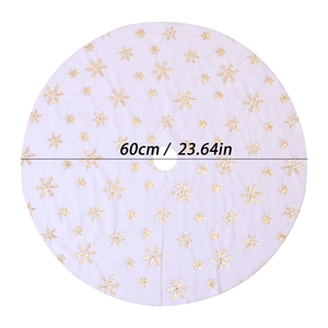 60cm white faux fur Christmas tree skirt with golden sequin snowflakes measuring guide