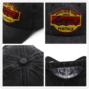 Vues détaillées d'une casquette grise délavée avec broderie et boucle en métal réglable