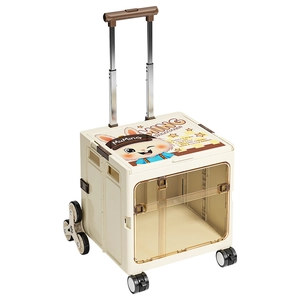 Chariot de transport pliable et transparent pour animaux avec 6 roues pour chiens et chats