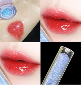 Glossy shimmer lip glaze 01 Glass Candy Paper showing layered application effects