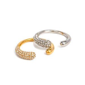 Open Adjustable Ring Stainless Steel Inlaid White Zircon French Minimalist Luxury Jewelry For Women Non-Fading